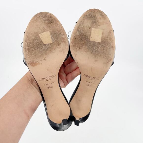 Jimmy Choo Black Saskia 85 Embellished Floral PVC Slip-On Sandal Heels IT 39.5 - Picture 11 of 11